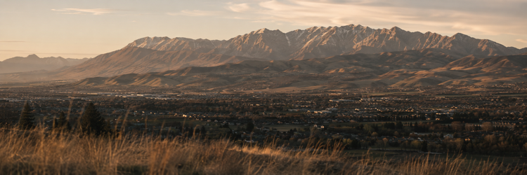 Utah Valley at golden hour, looking toward the Wasatch Mountains